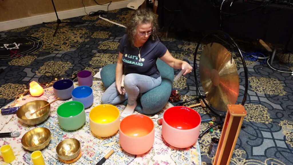 Michelle Barrie with her bowls and gongs at StaarCon 2023.
